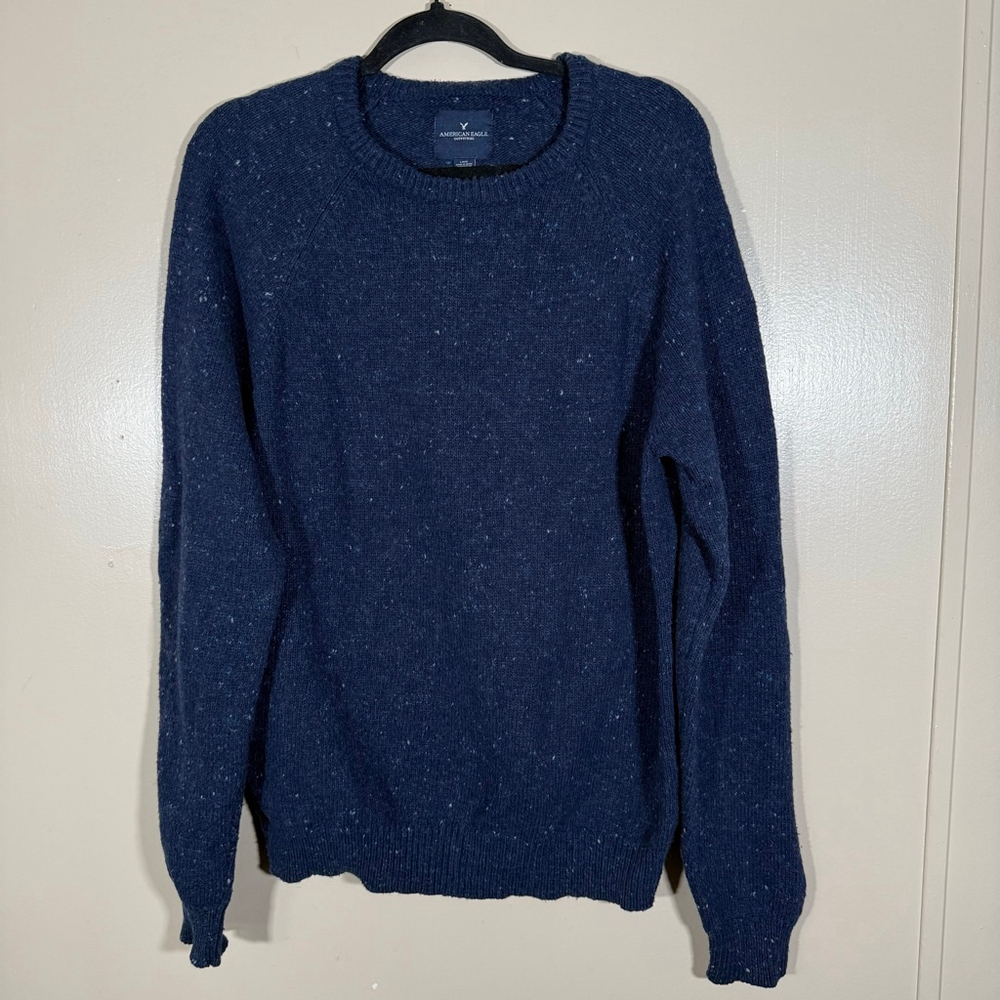 Men's American Eagle Blue Speckled Wool Silk Blend Crewneck Sweater L